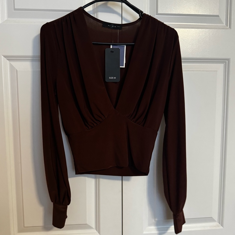 Elegant Deep Brown V-Neck Blouse